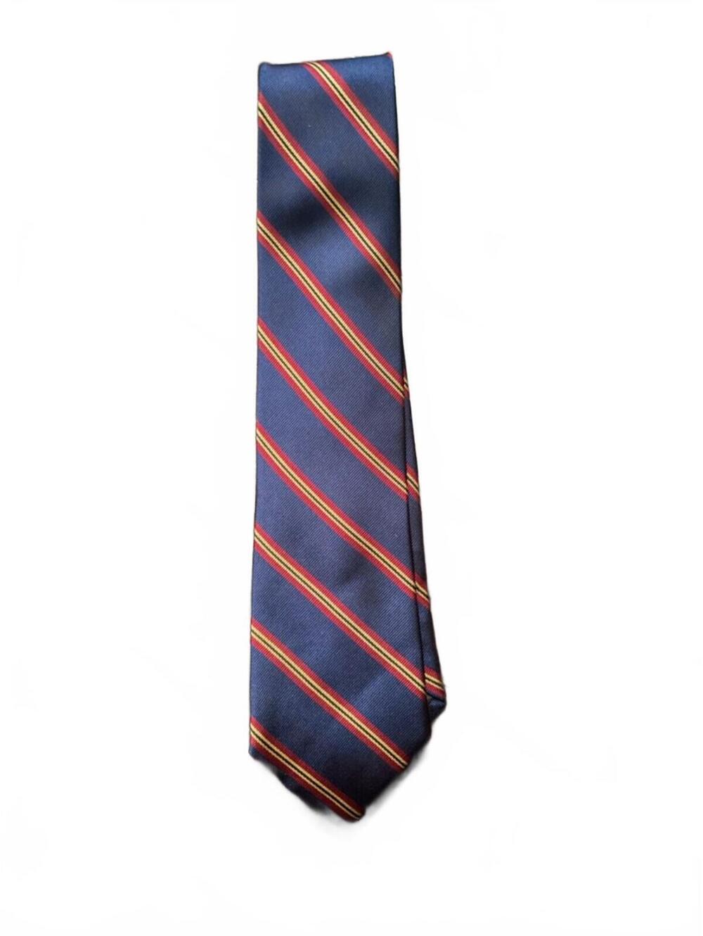 Ashford and Brooks Navy Blue Striped Men’s Tie with Red and Yellow Stripes